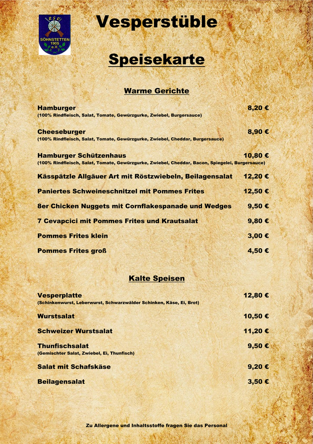Speisekarte 2026
